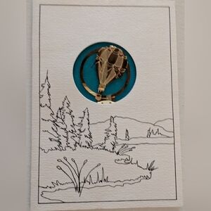 Vintage 1989 Flights of Fantasy Hot Air Balloon Gold Tone Metal Bookmark & Card